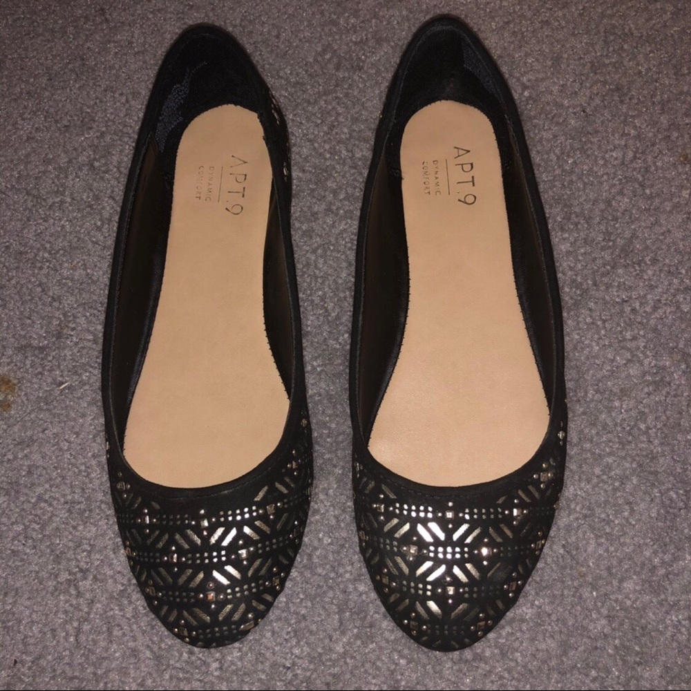 Apartment 9 Black Flats with Silver Embellishing